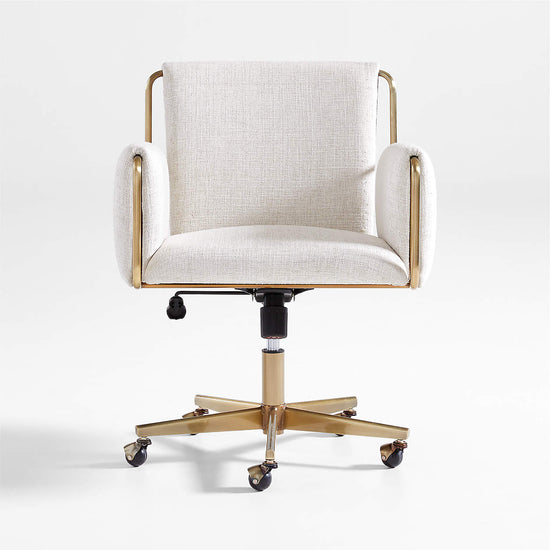Natural Upholstered Office Chair with Brass Base