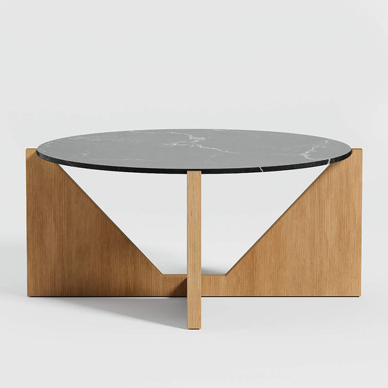 Miro Black Marble Coffee Table with Natural Wood Base